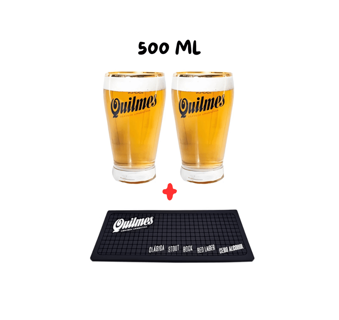 Kit Vasos Quilmes Borde Dorado + Barmat Quilmes Esterilla