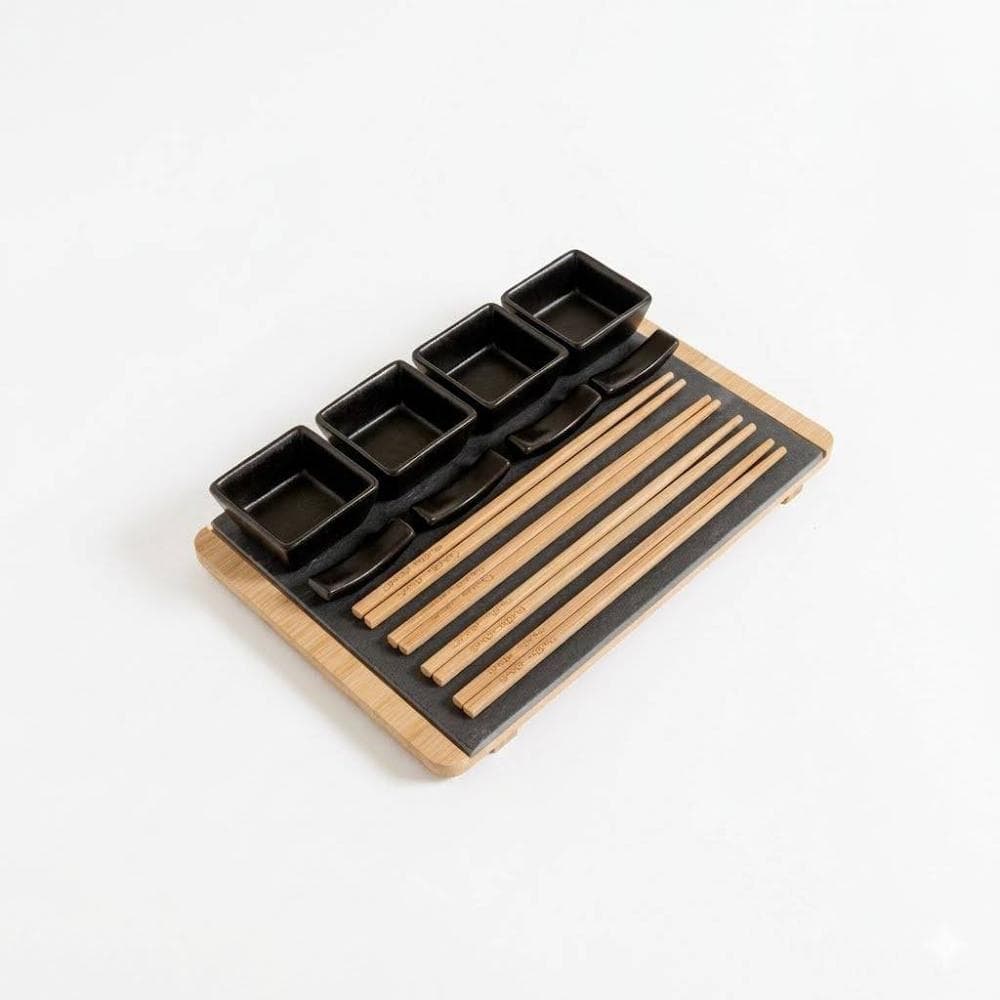 Set De Sushi Negro 4 Personas Bamboo y Ceramica