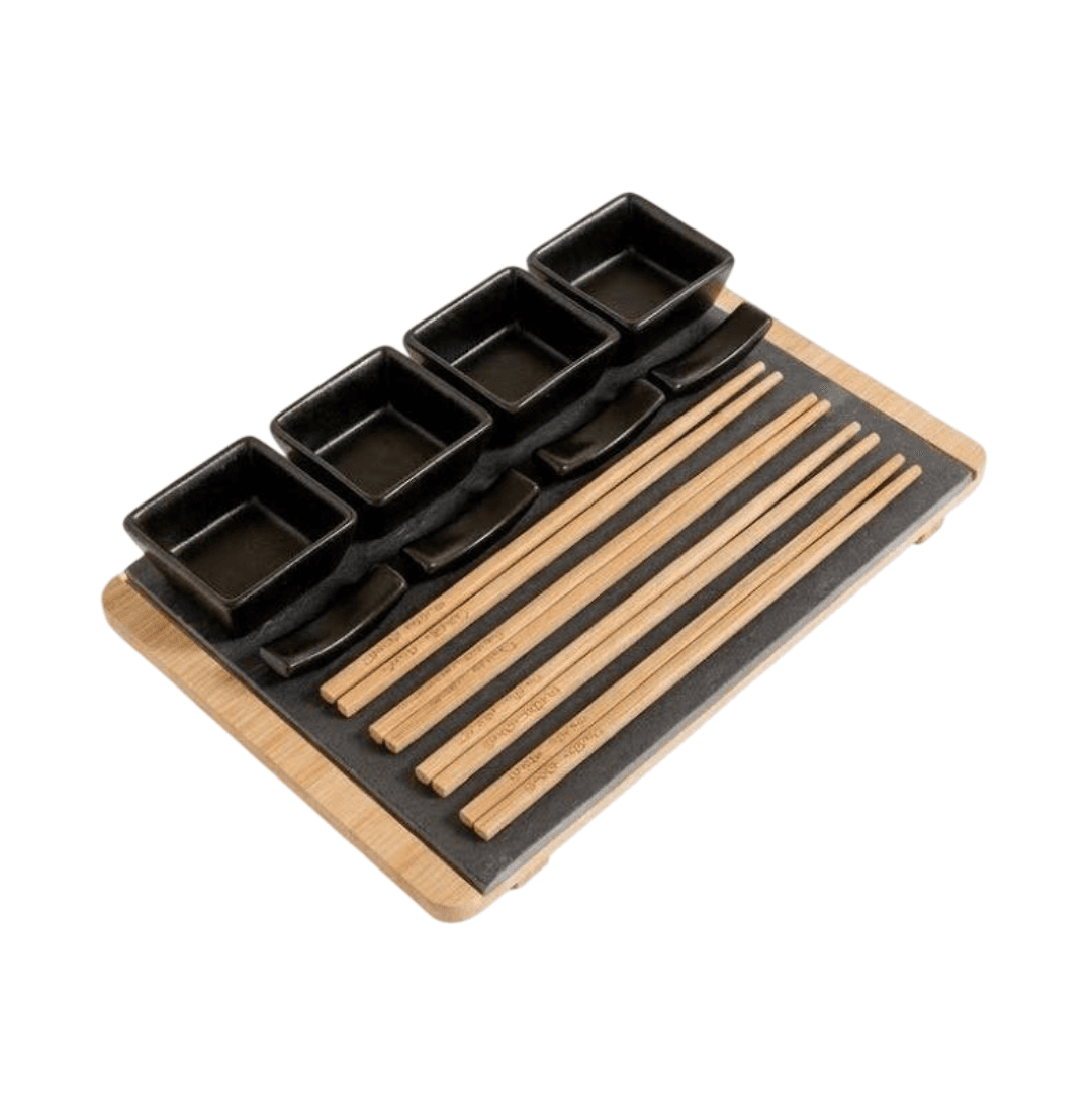 Set De Sushi Negro 4 Personas Bamboo y Ceramica