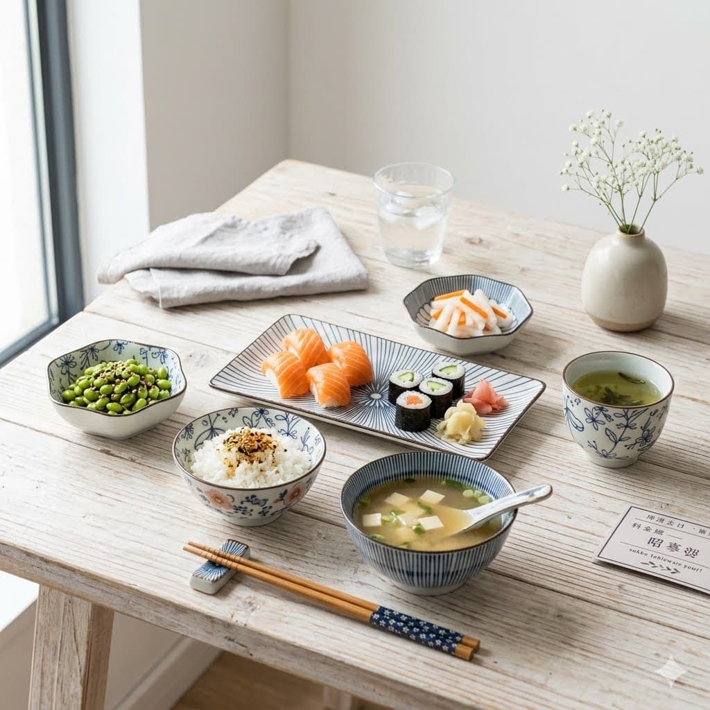 Set Sushi Vajilla Japonesa Cerámica 6 Piezas Diseño Floral