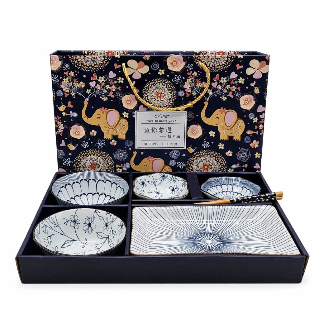 Set Sushi Vajilla Japonesa Cerámica 6 Piezas Diseño Floral