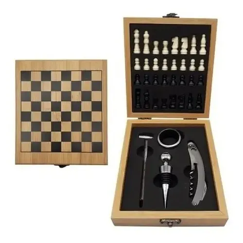 Set Vino 4 Piezas Con Ajedrez (32 Piezas) Estuche + Termómetro