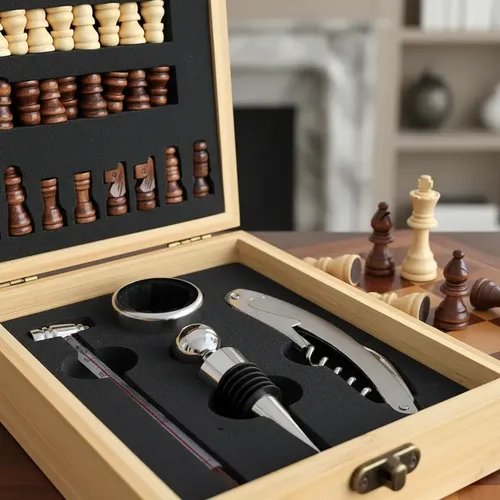 Set Vino 4 Piezas Con Ajedrez (32 Piezas) Estuche + Termómetro
