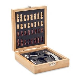 Set Vino 4 Piezas Con Ajedrez (32 Piezas) Estuche + Termómetro