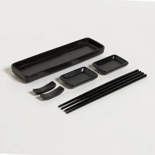 Set Sushi 2 Personas Porcelana Negra Mishka 9 Piezas Negro Liso